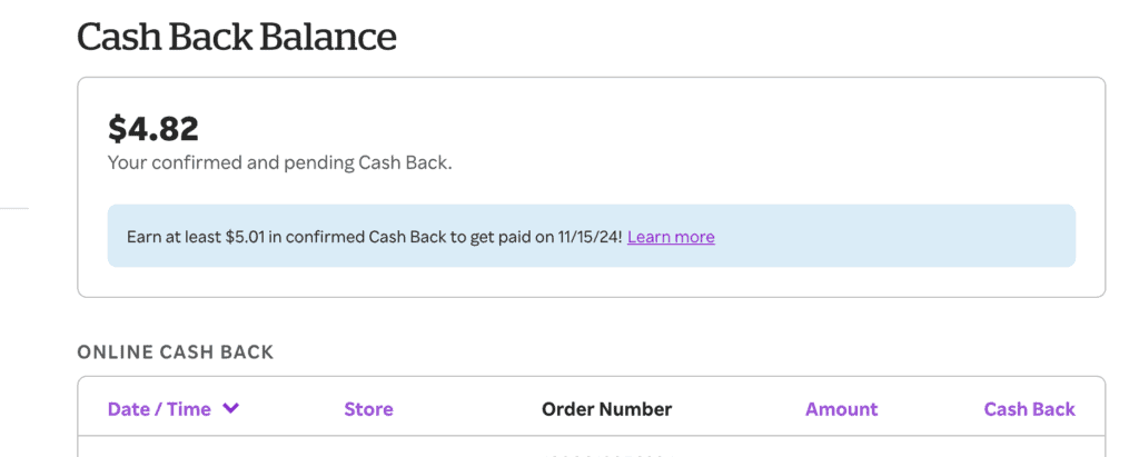 Rakuten Cash Back Balance